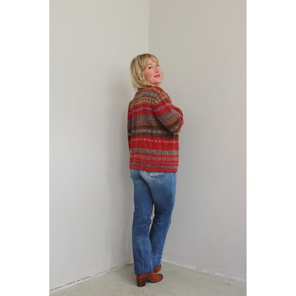 2000's Vintage Tiara International Knit Fair Isle Cardigan Sweater Women's MD LG - Picture 7 of 10